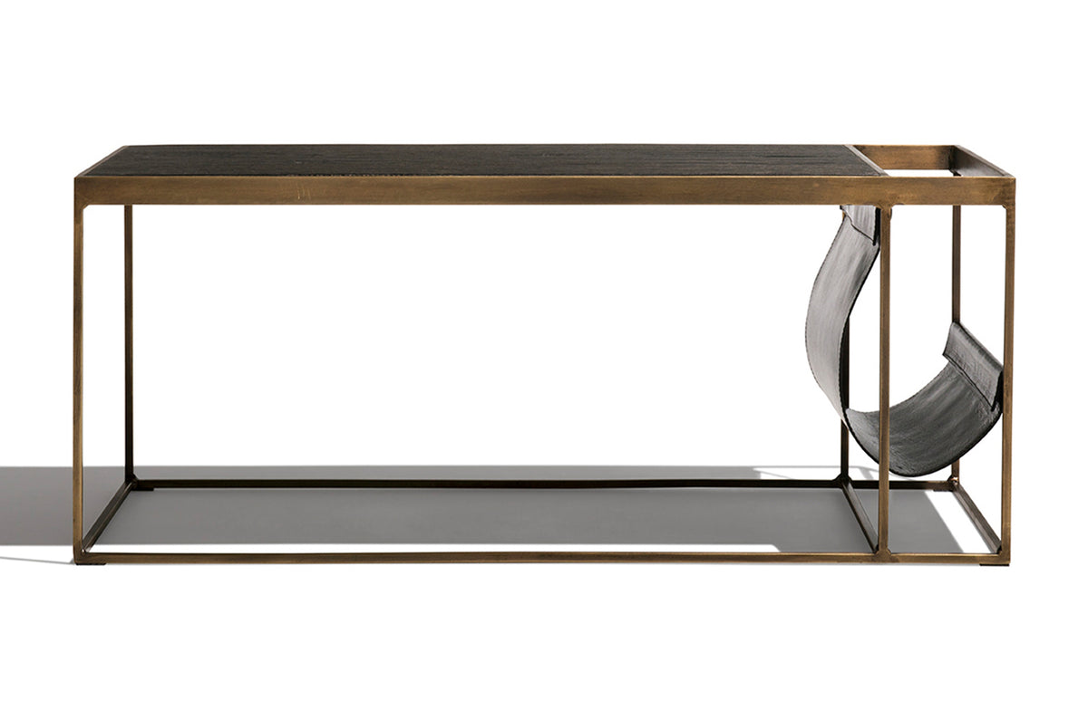 Catch Coffee Table Small - Black Leather Copper Frame Image 1