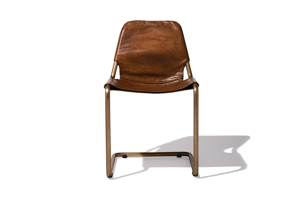 Roma Leather Dining Chair - Light Brown Leather / Brass Frame Image 1
